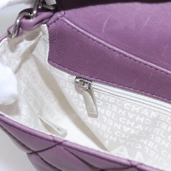 CHANEL Matelasse Chain Shoulder Bag Lamb Skin Purple CC Auth 110303AV - Picture 12 of 16